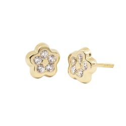 Pendientes Bebé Margarita con Circonitas Oro 18K | Pequejoyas