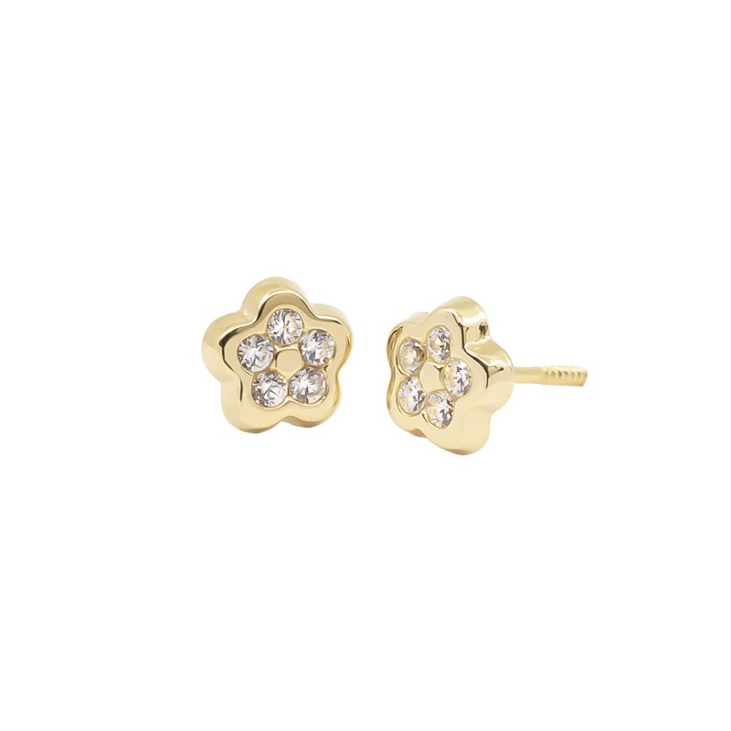 Pendientes Bebé Margarita con Circonitas Oro 18K | Pequejoyas