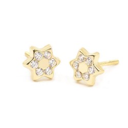Pendientes Niña Estrella con Circonitas Oro 18K | Pequejoyas