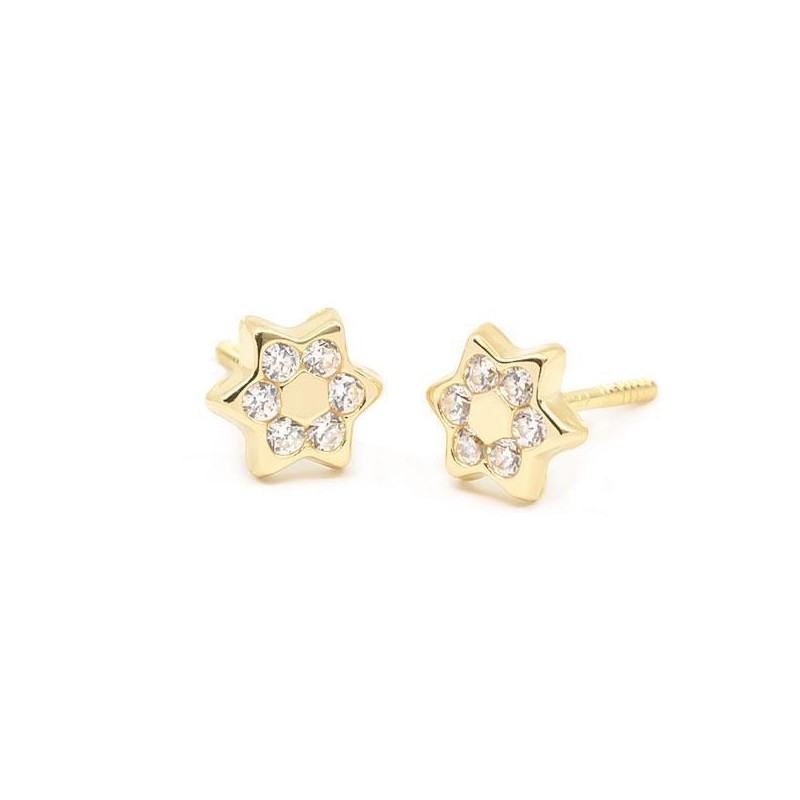 Pendientes Niña Estrella con Circonitas Oro 18K | Pequejoyas