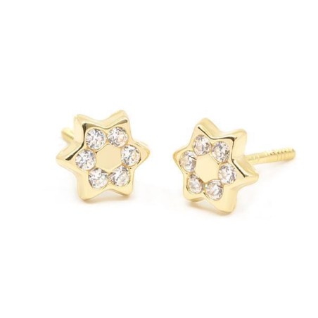 Pendientes Niña Estrella con Circonitas Oro 18K | Pequejoyas