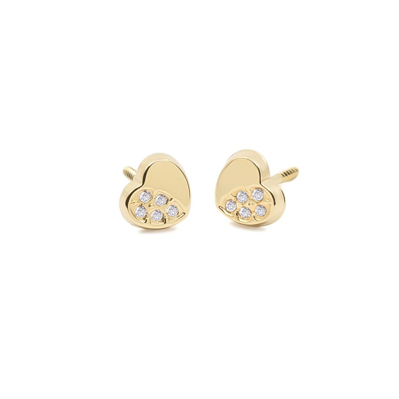 Pendientes Bebé Corazón con Circonitas Oro 18K | Pequejoyas