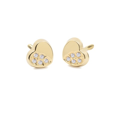 Pendientes Bebé Corazón con Circonitas Oro 18K | Pequejoyas