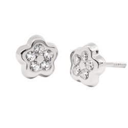 Pendientes Niña Margarita Oro Blanco 18K | Pequejoyas