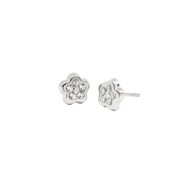 Pendientes Niña Margarita Oro Blanco 18K | Pequejoyas