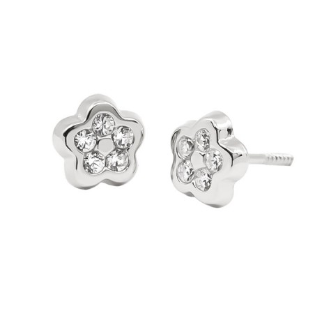 Pendientes Niña Margarita Oro Blanco 18K | Pequejoyas
